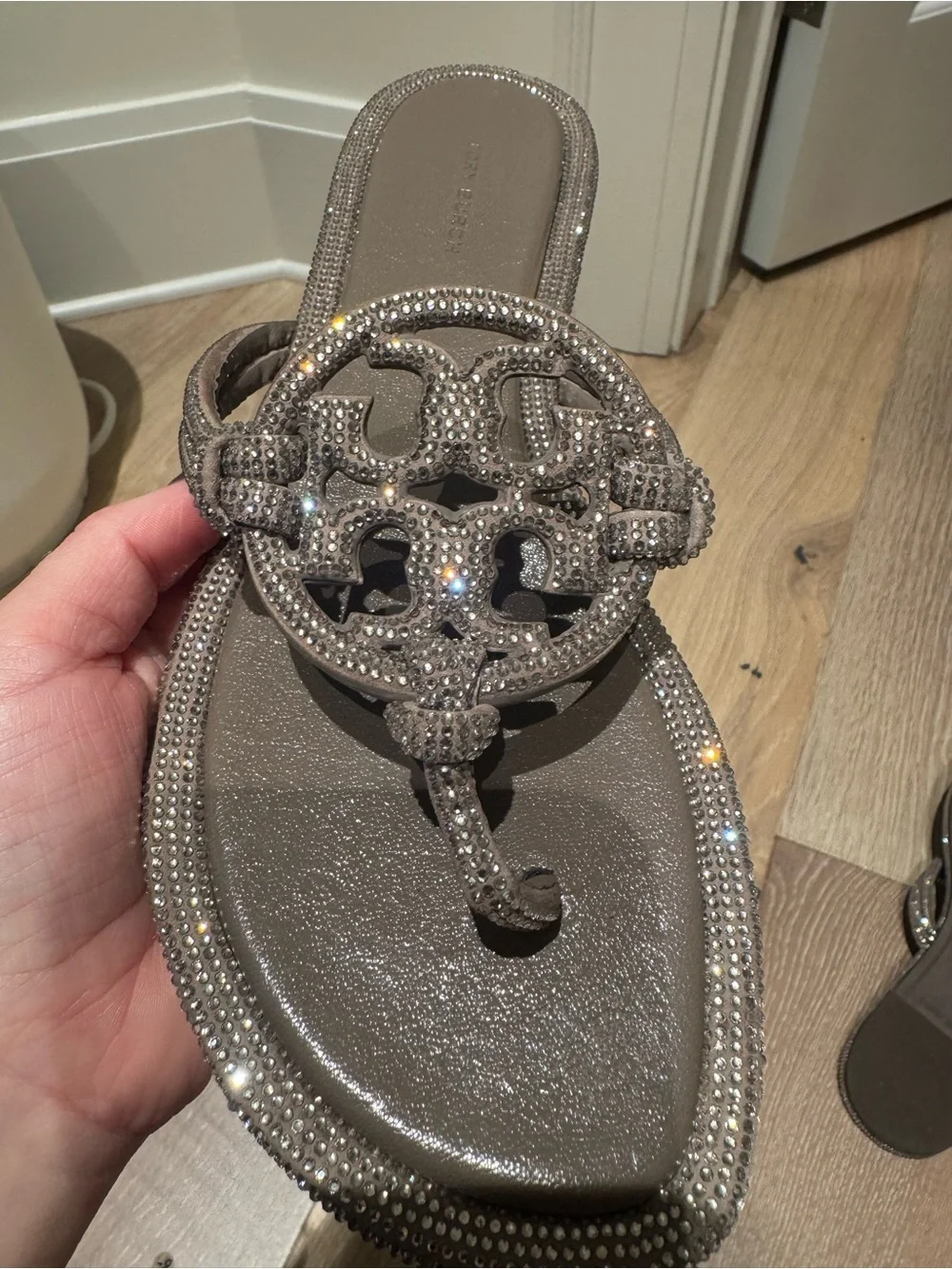 Tory Burch Taupe Metallic Miller Logo Thong Sandals